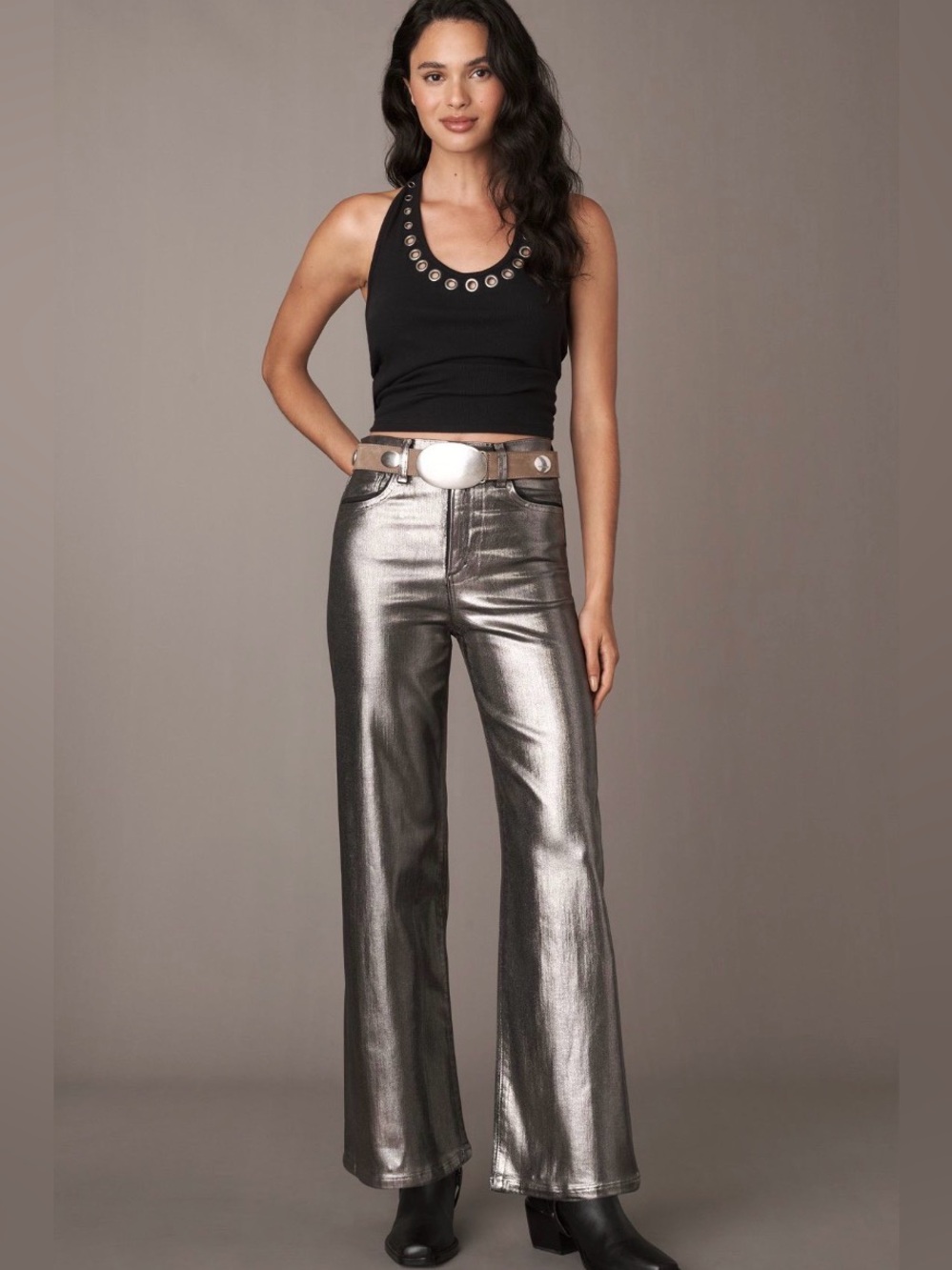 Joe’s Jeans Pewter Foil The Mira Wide Leg High rise jeans size 32